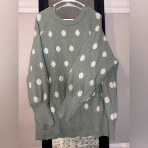 LC Lauren Conrad Sage Green Crewneck Sweater with White Polka Dots